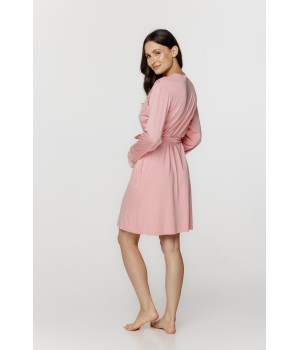 Deshabillé corto micromodal encaje puños rosa gris Coemi